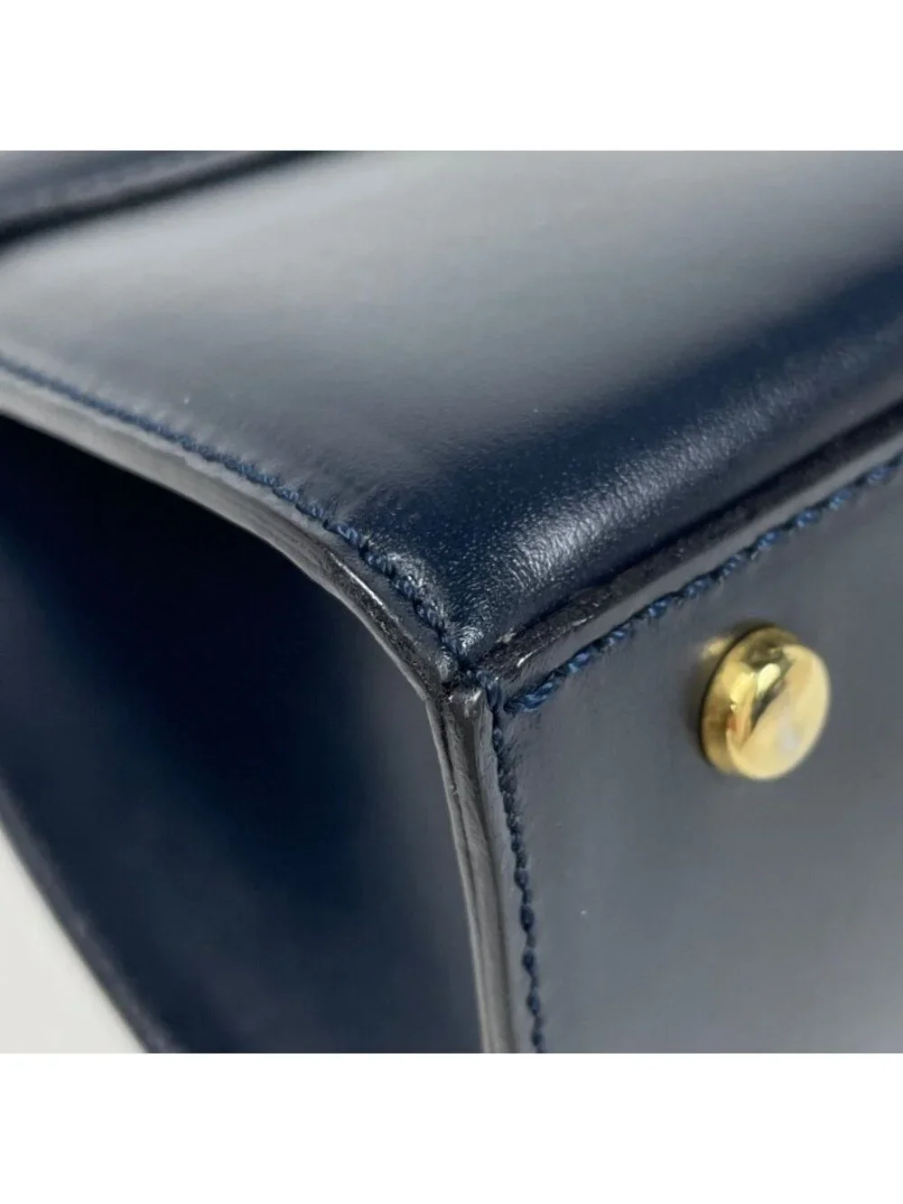 Celine Logo Handbag 2-Way Leather Navy